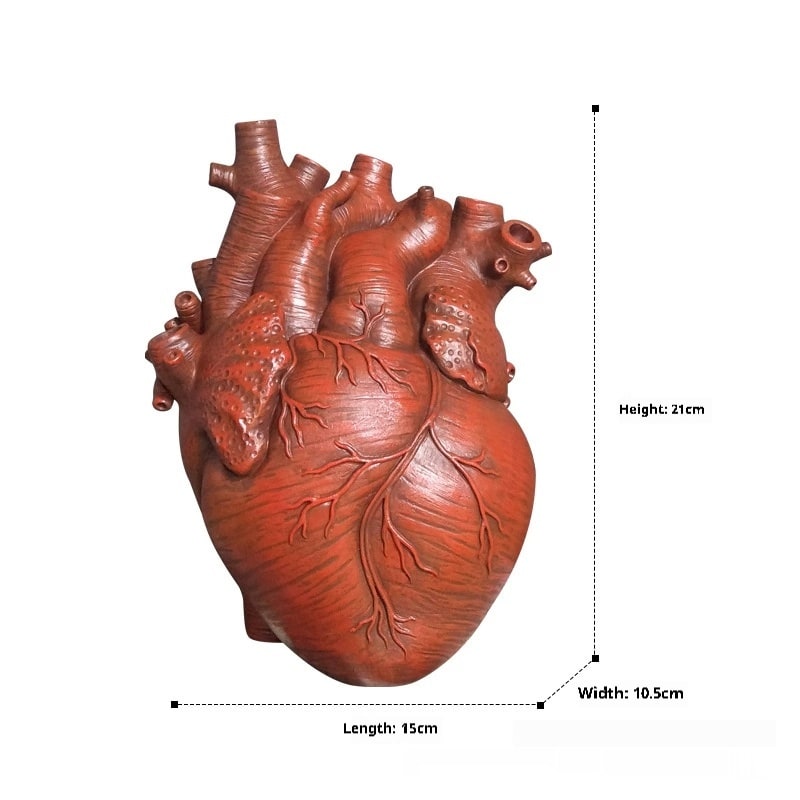 Anatomical Heart Flower Vase with Textured Resin Sculpture and Decorative Bud Design - Image 22