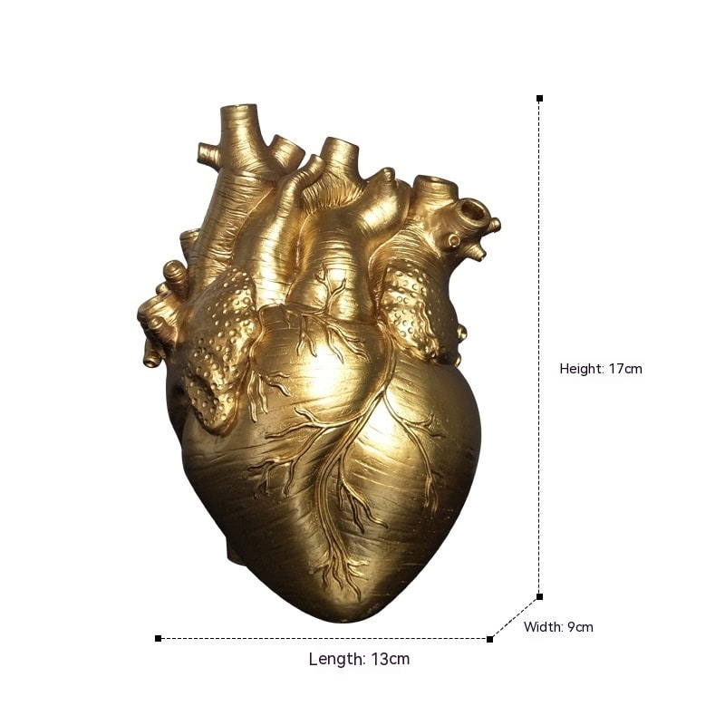 Anatomical Heart Flower Vase with Textured Resin Sculpture and Decorative Bud Design - Image 4