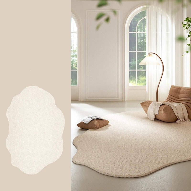 Area Rug with Irregular Wavy Edge and Textured Plush Pile Pattern - Image 4