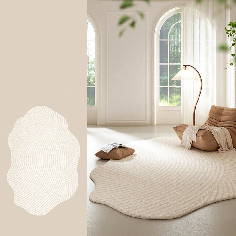 Area Rug with Irregular Wavy Edge and Textured Plush Pile Pattern - Image 8