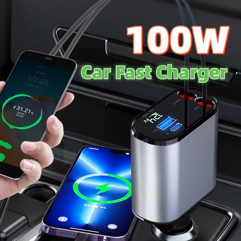 Automatic Retractable Car Charger Smart Battery Management and Dual USB Type-C Cables - Image 12
