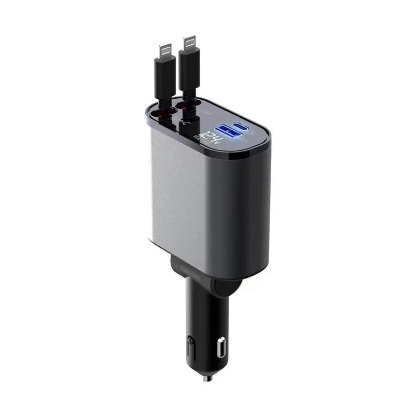 Automatic Retractable Car Charger Smart Battery Management and Dual USB Type-C Cables - Image 6
