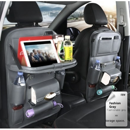 Back Facing Car Seat Organizer with Fold-Down Tray Table and Multiple Storage Pockets - Image 12