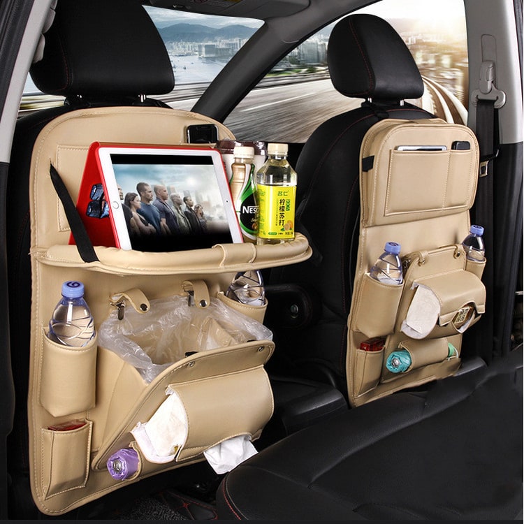 Back Facing Car Seat Organizer with Fold-Down Tray Table and Multiple Storage Pockets - Image 14