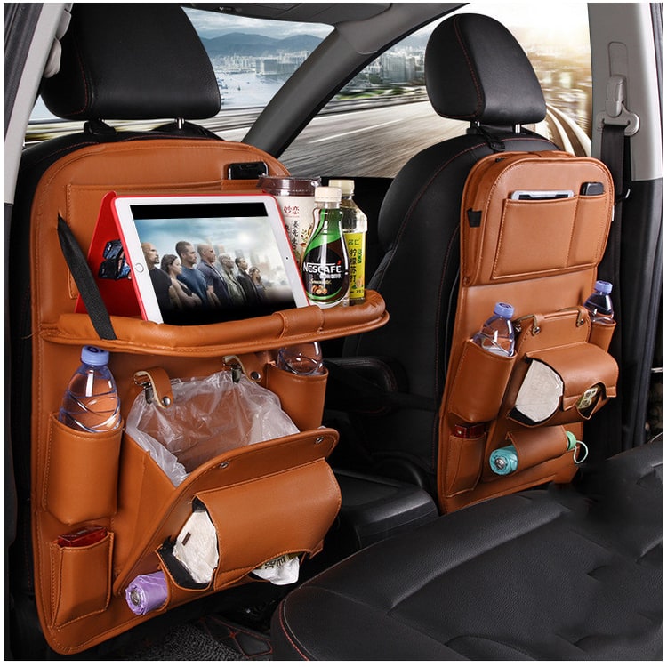 Back Facing Car Seat Organizer with Fold-Down Tray Table and Multiple Storage Pockets - Image 17