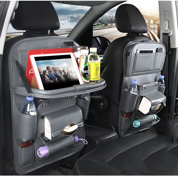 Back Facing Car Seat Organizer with Fold-Down Tray Table and Multiple Storage Pockets - Image 21