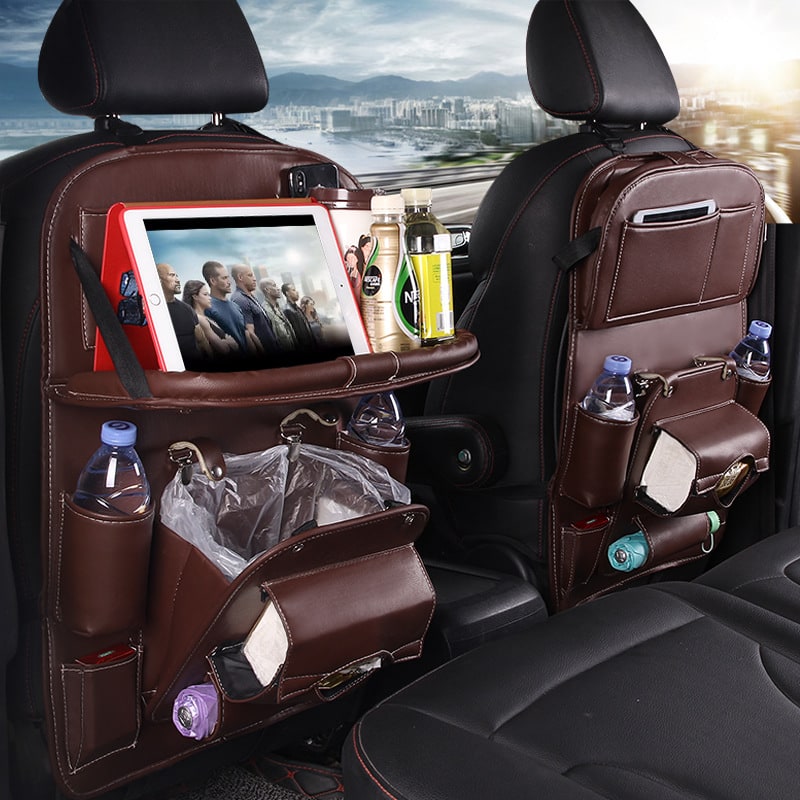 Back Facing Car Seat Organizer with Fold-Down Tray Table and Multiple Storage Pockets - Image 25