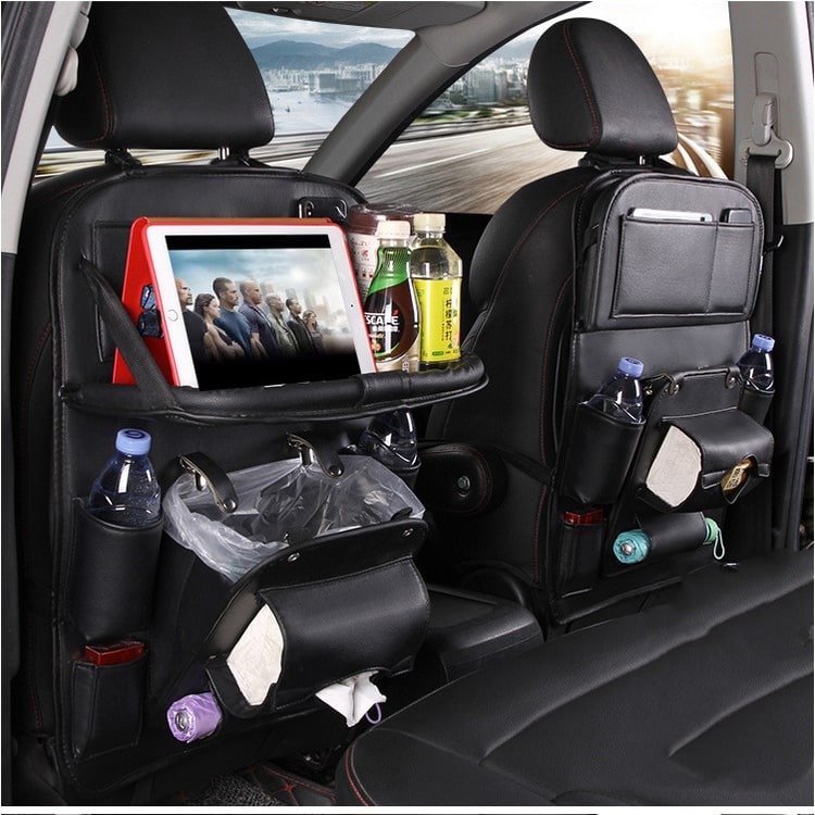 Back Facing Car Seat Organizer with Fold-Down Tray Table and Multiple Storage Pockets - Image 26
