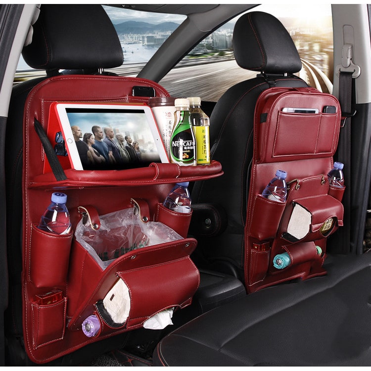 Back Facing Car Seat Organizer with Fold-Down Tray Table and Multiple Storage Pockets - Image 28