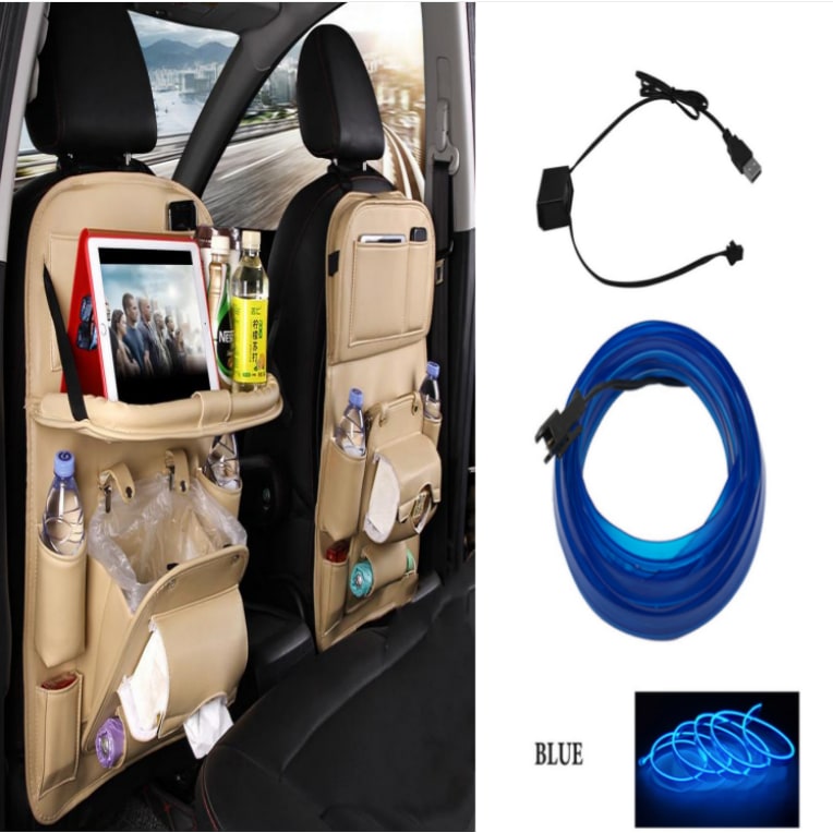 Back Facing Car Seat Organizer with Fold-Down Tray Table and Multiple Storage Pockets - Image 5