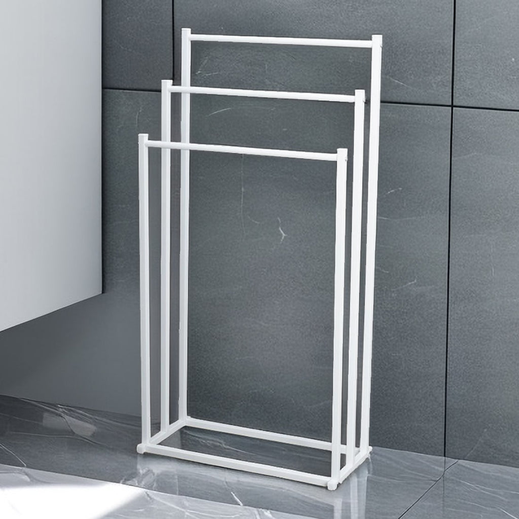Bathroom Freestanding Three-Tier Towel Rack Stand with Metal Frame and Hand Storage - Image 2