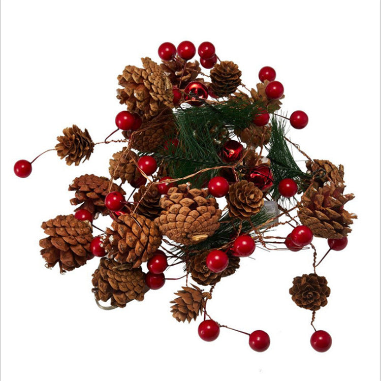 Battery Operated LED Christmas Garland Lights with Warm White Pine Cones and Berries - Image 11