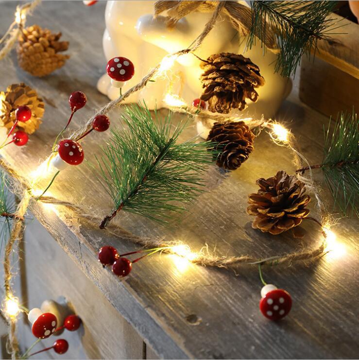 Battery Operated LED Christmas Garland Lights with Warm White Pine Cones and Berries - Image 12