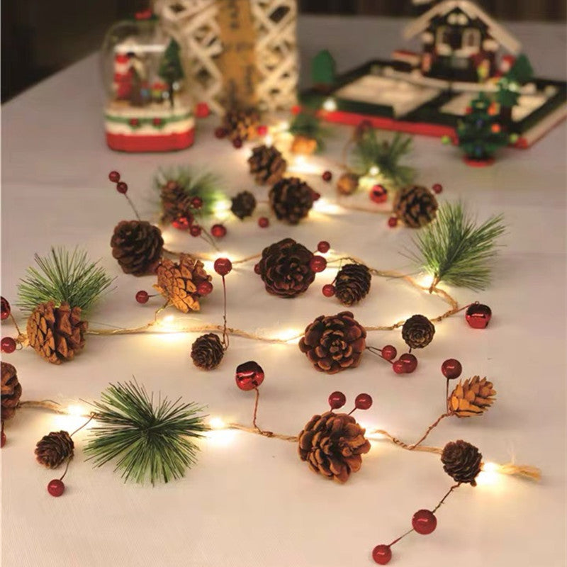 Battery Operated LED Christmas Garland Lights with Warm White Pine Cones and Berries - Image 5
