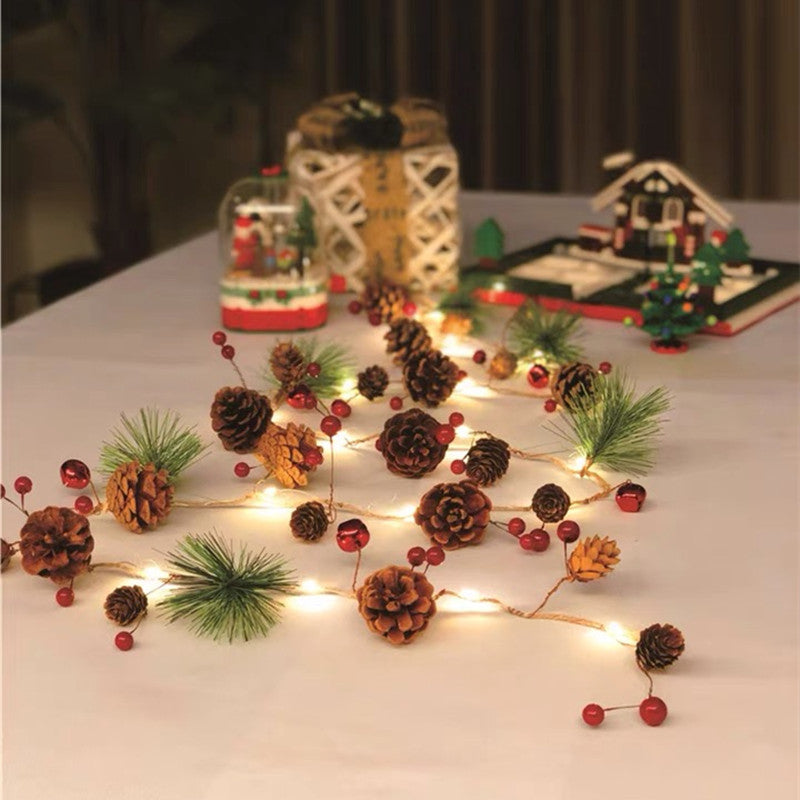 Battery Operated LED Christmas Garland Lights with Warm White Pine Cones and Berries - Image 6