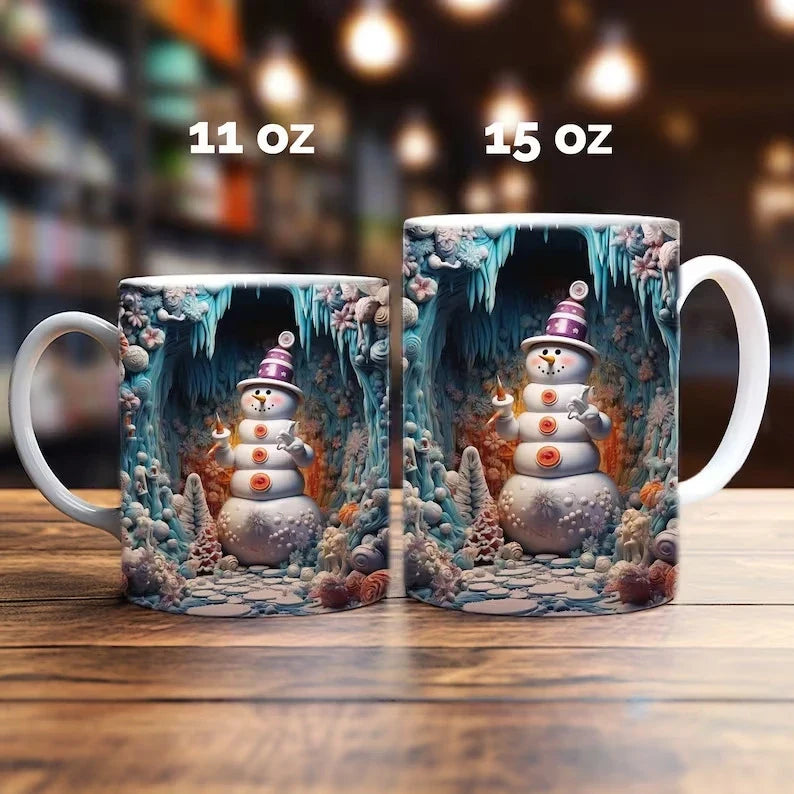 Ceramic Coffee Mug with 3D Christmas Snowman Design and Holiday Winter Graphics - Image 11