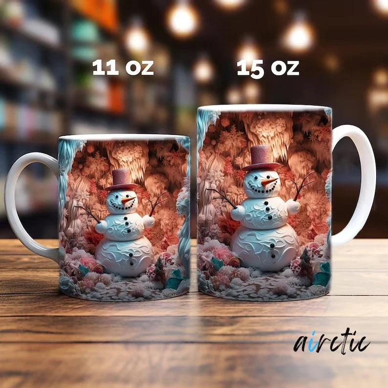 Ceramic Coffee Mug with 3D Christmas Snowman Design and Holiday Winter Graphics - Image 12