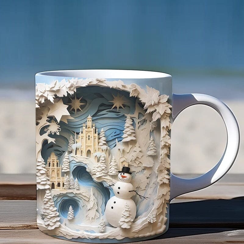 Ceramic Coffee Mug with 3D Christmas Snowman Design and Holiday Winter Graphics - Image 3