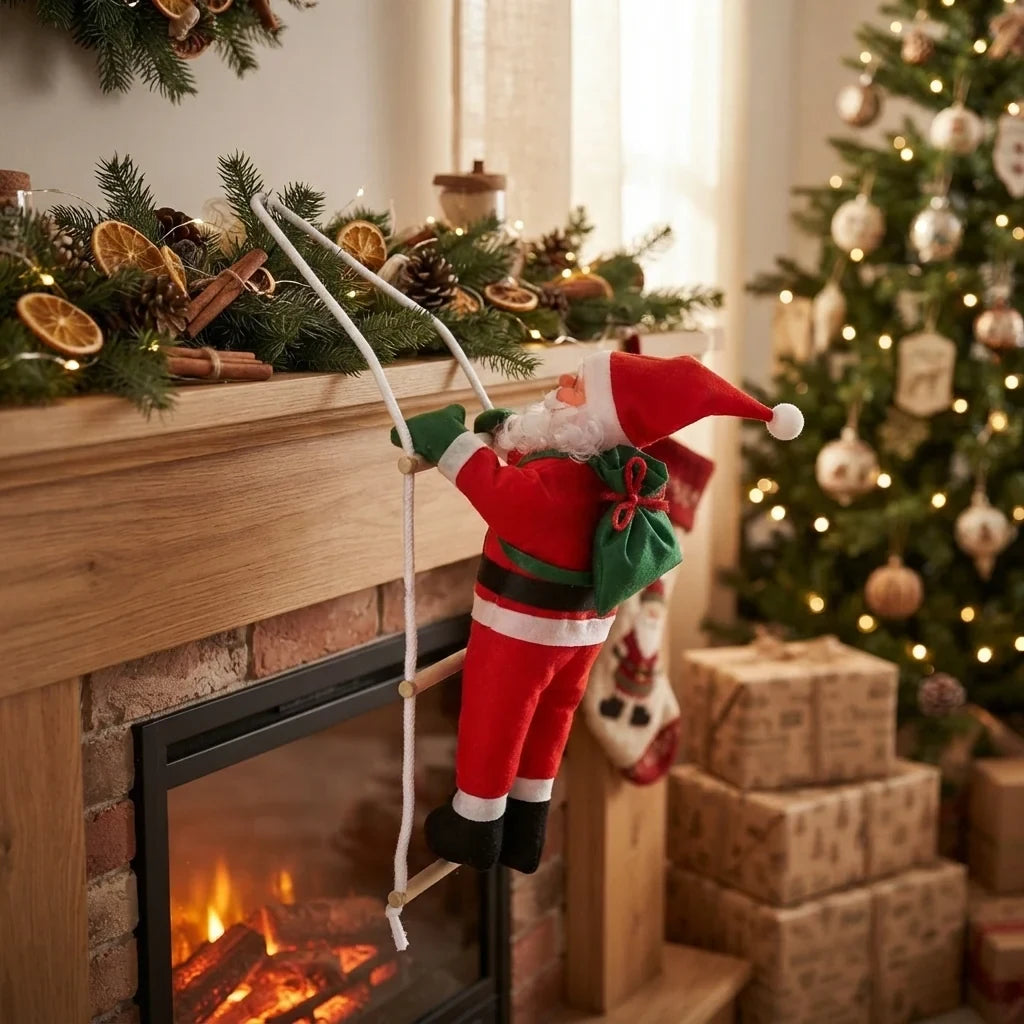 Christmas Decoration Climbing Santa Claus with Rope Ladder and Fabric Design - Image 5