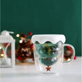 Christmas Mug Double Walled Glass with Tree Design and Snowflake Print 300ml - Image 2