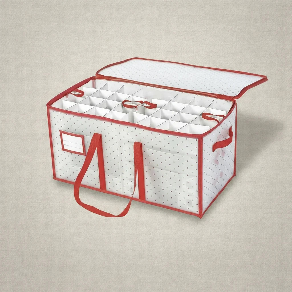 Christmas Ornament Storage Container with Grid Dividers and Zippered Lid - Image 6