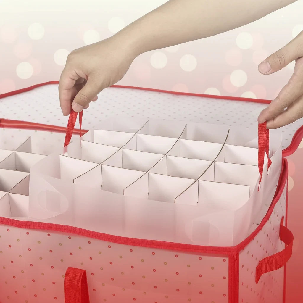 Christmas Ornament Storage Container with Grid Dividers and Zippered Lid - Image 7