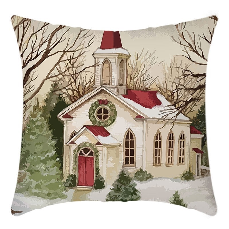 Christmas Pillow Cover with Hidden Zipper Polyester Linen Throw Festive Square Cushion - Image 3