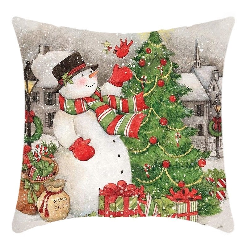 Christmas Pillow Cover with Hidden Zipper Polyester Linen Throw Festive Square Cushion - Image 4