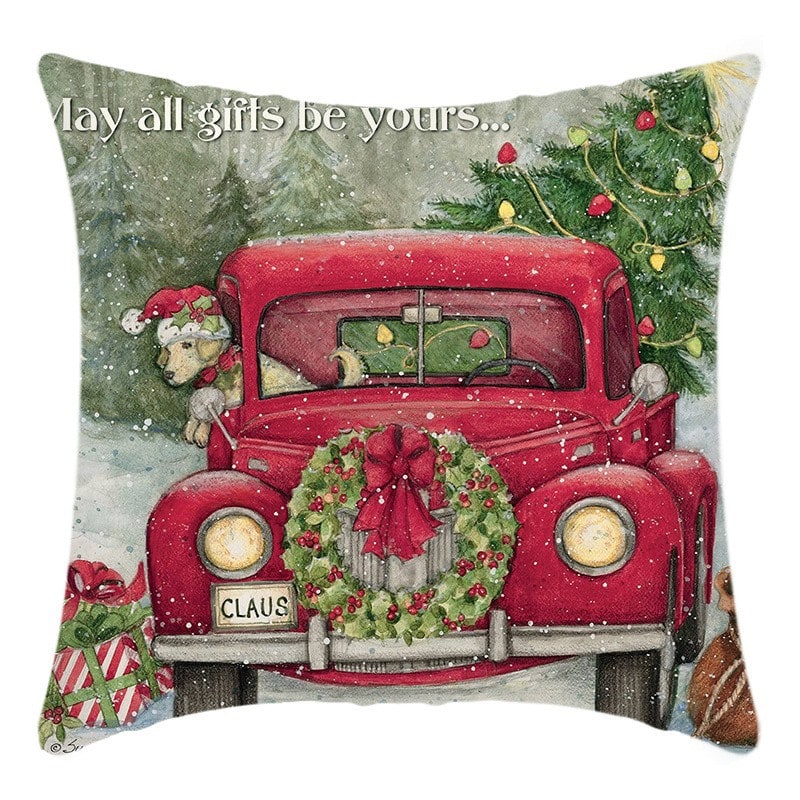 Christmas Pillow Cover with Hidden Zipper Polyester Linen Throw Festive Square Cushion - Image 5