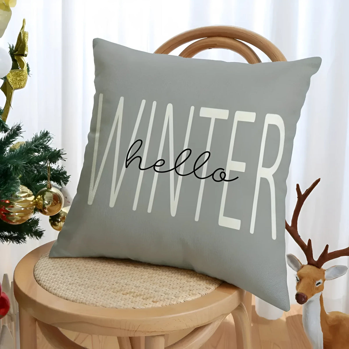 Christmas Pillow Covers Set of 4 Square Throw with Hidden Zipper and Festive Gnome Print - Image 4