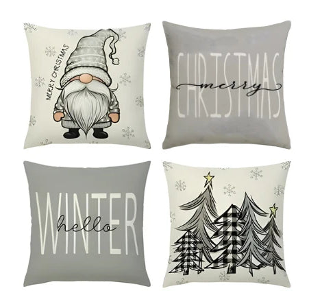 Christmas Pillow Covers Set of 4 Square Throw with Hidden Zipper and Festive Gnome Print - Image 9