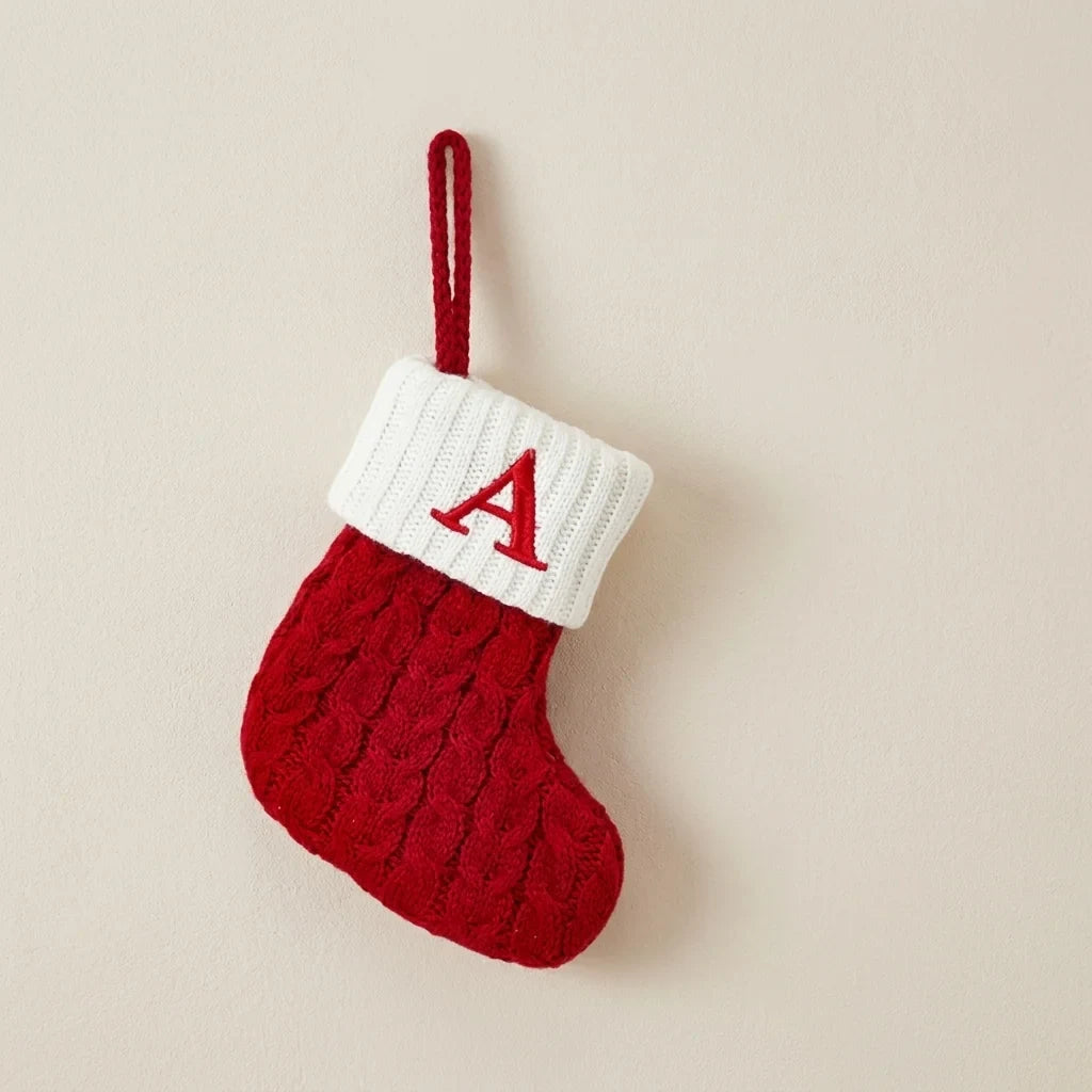 Christmas Stocking Stuffers with Cable Knit Embroidered Initial and Mini Size - Image 1