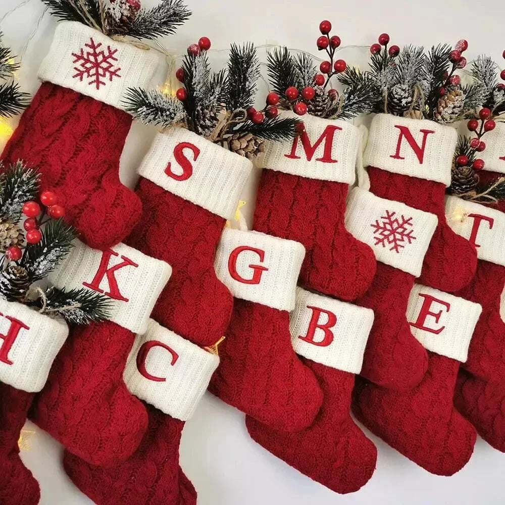 Christmas Stocking Stuffers with Cable Knit Embroidered Initial and Mini Size - Image 2