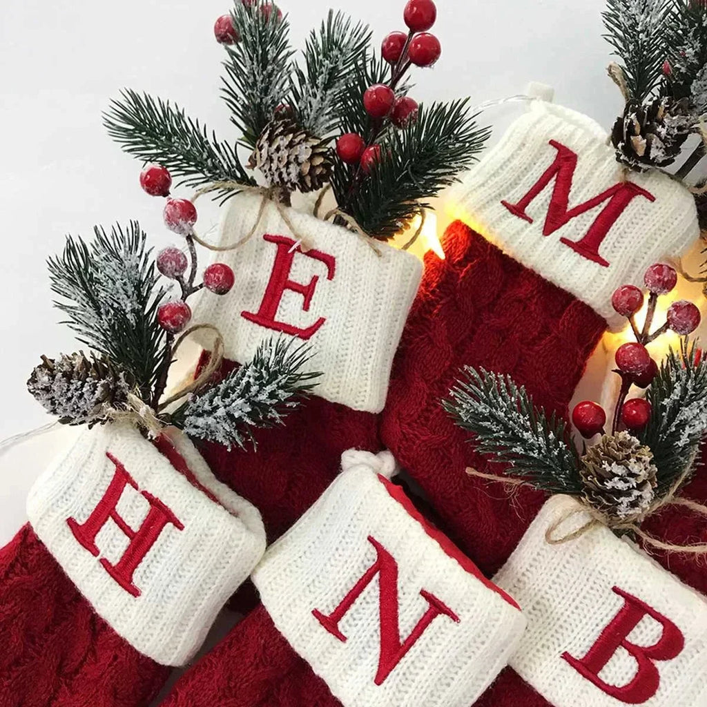 Christmas Stocking Stuffers with Cable Knit Embroidered Initial and Mini Size - Image 3