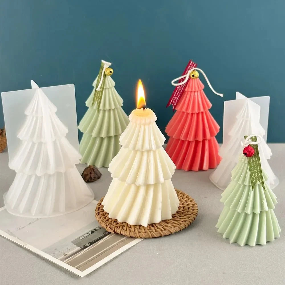 Christmas Tree Candle Silicone Mold with 3D Tiered Design for Making and Crafts - Image 1