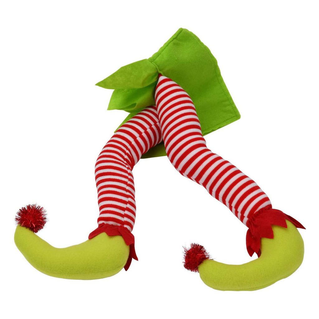 Christmas Tree Elf Decoration with Plush Striped Legs and Pointed Shoes - Image 1