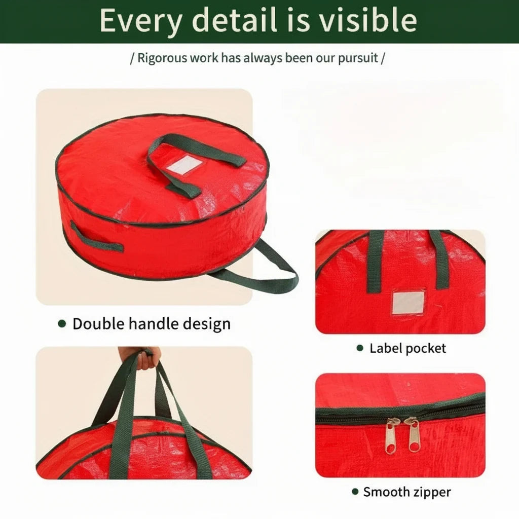 Christmas Tree Storage Bag with Dual Zipper and Carrying Handles for Holiday Wreaths - Image 6