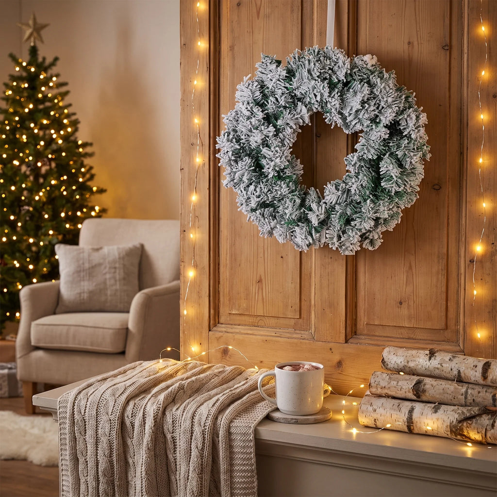 Christmas Wreath with Flocked Pine Needles and Snowflake Design for Front Door - Image 4