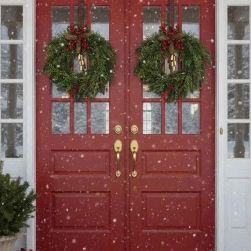 Christmas Wreath with Golden Bells Pinecones and Artificial Evergreen - Image 3