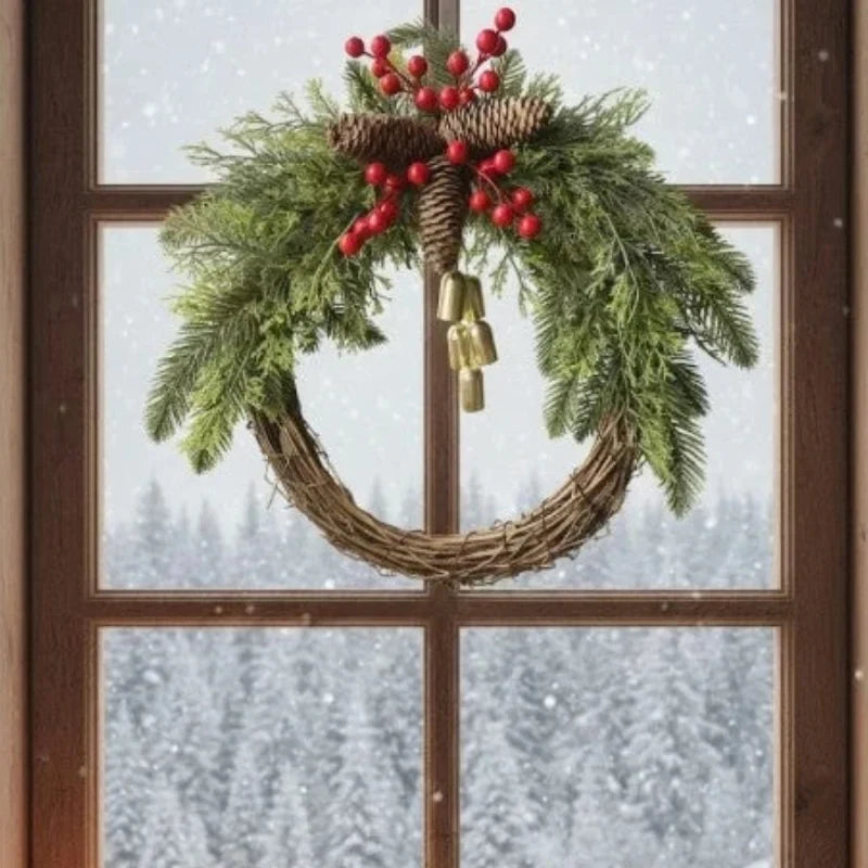 Christmas Wreath with Golden Bells Pinecones and Artificial Evergreen - Image 4