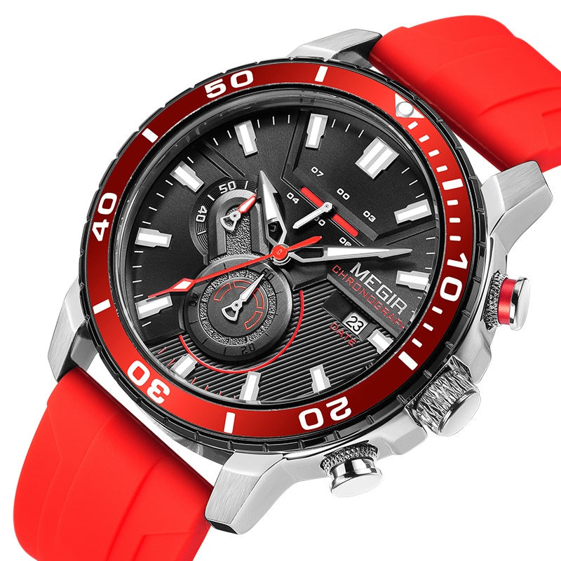 Chronograph Watch with Silicone Strap Gold and Silver Tone Case Subdials and Date Display - Image 3
