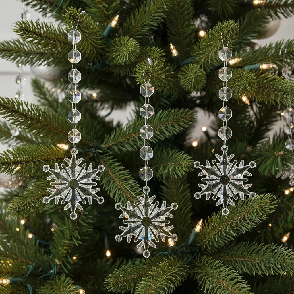 Clear Acrylic Christmas Ornaments Set with Snowflakes and Icicles Shatterproof Hanging Decorations - Image 1