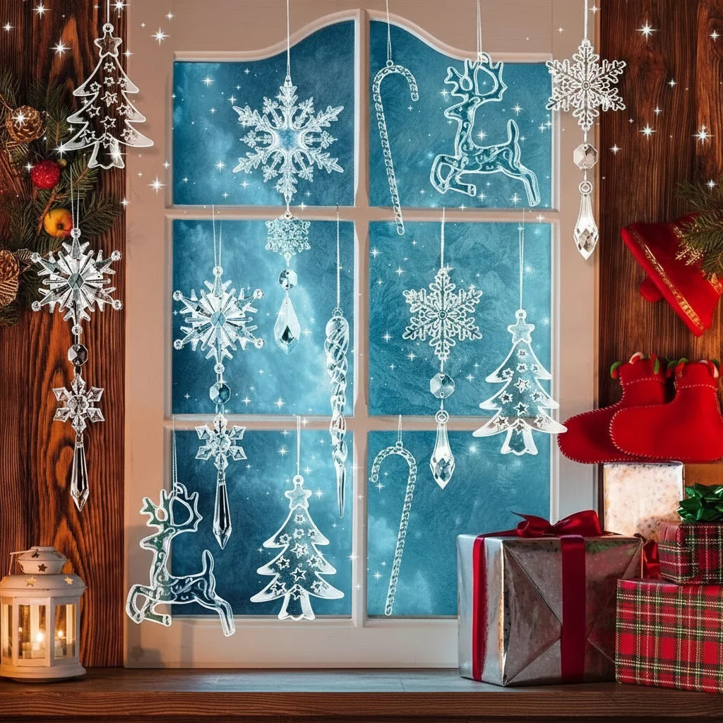 Clear Acrylic Christmas Ornaments Set with Snowflakes and Icicles Shatterproof Hanging Decorations - Image 4