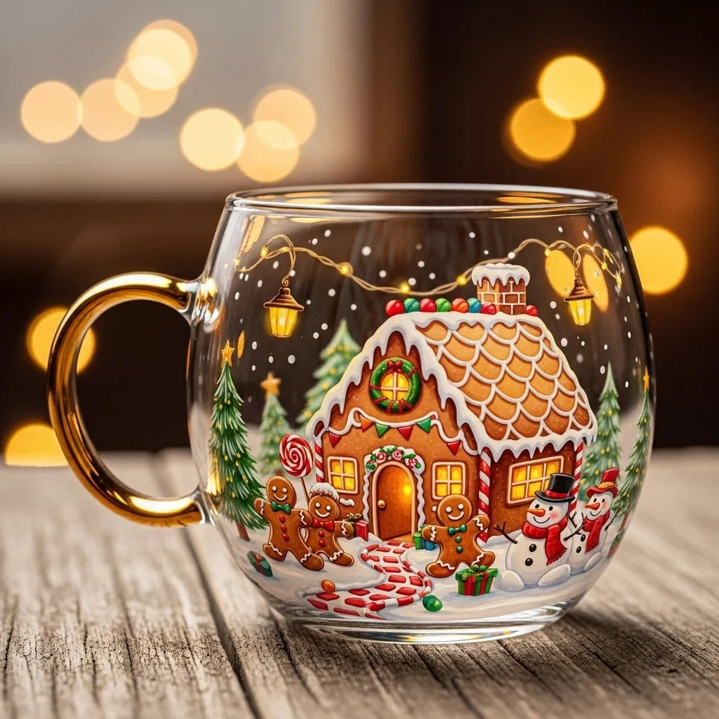 Coffee Mug with Festive Holiday Illustrations and Clear Glass Rounded Design - Image 3