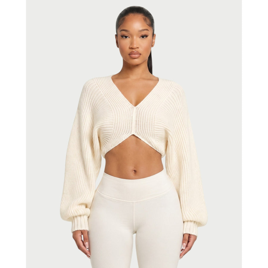 Der kurze Strickpullover mit V-Ausschnitt
