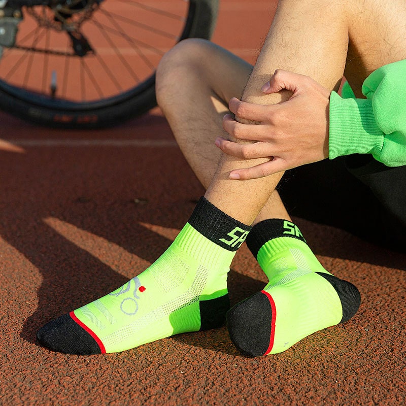 Cycling Socks with Moisture Wicking and Athletic Compression Reinforced Heel Toe Mid-Calf Running - Image 1