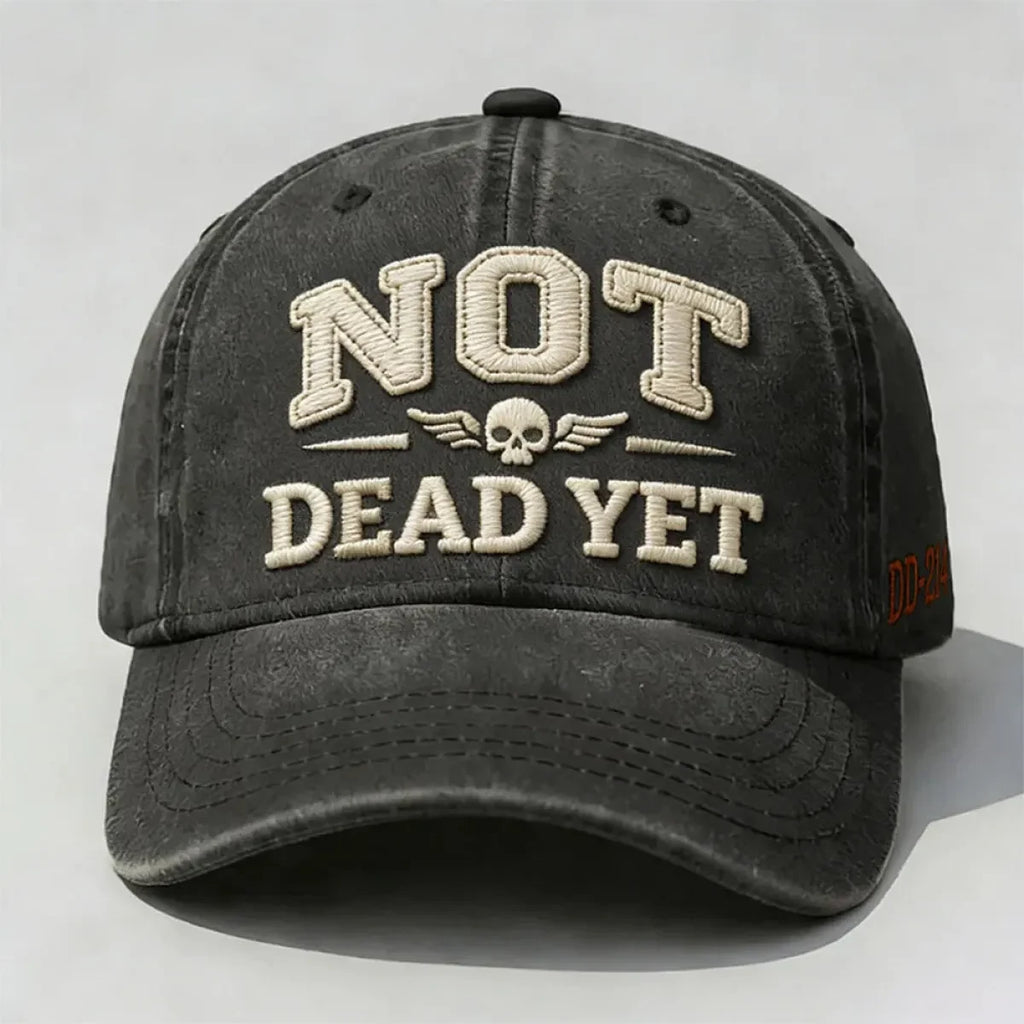 Distressed Washed Cotton Baseball Cap with Embroidered Graphic and Adjustable Strap - Image 1