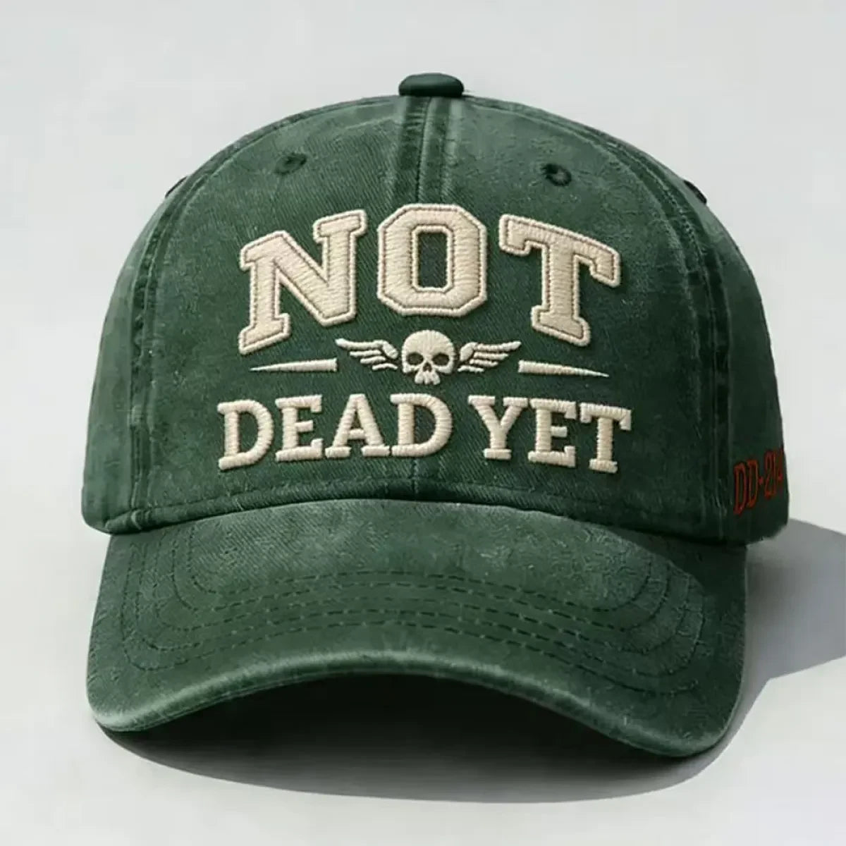 Distressed Washed Cotton Baseball Cap with Embroidered Graphic and Adjustable Strap - Image 8