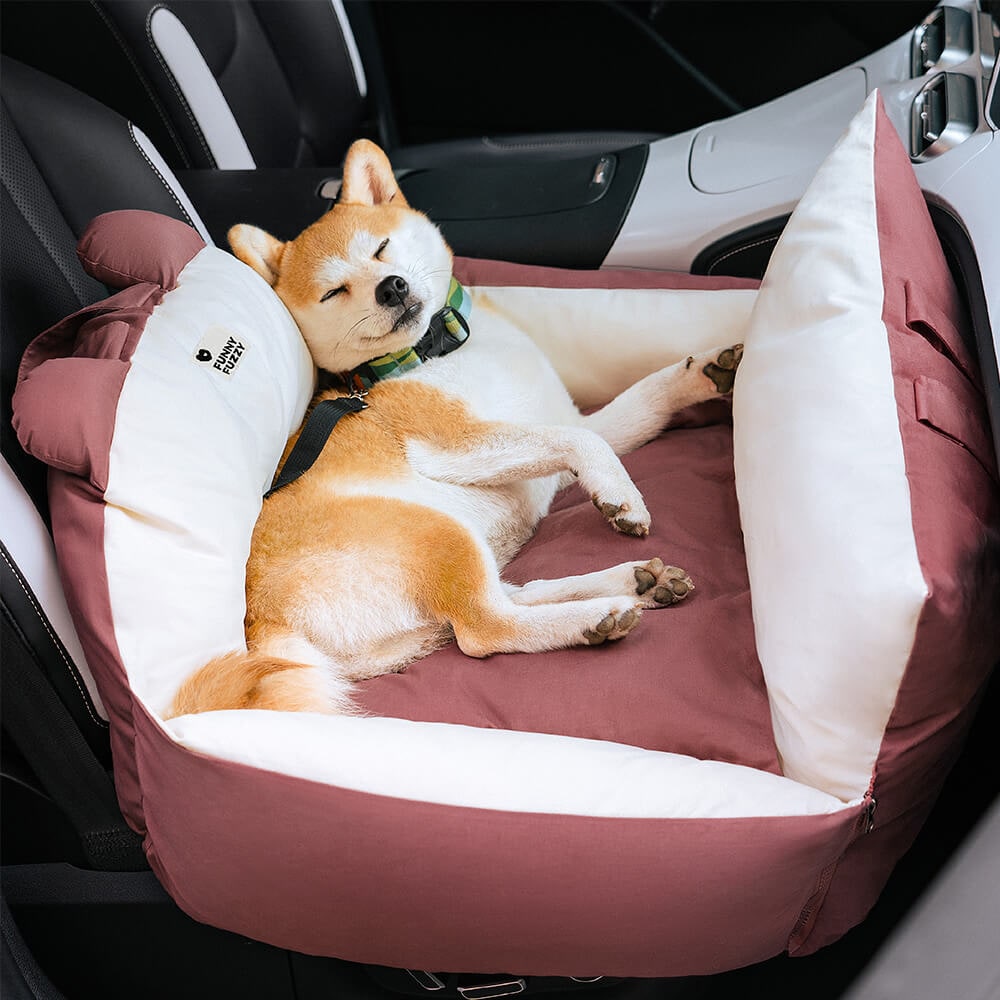 Dog Car Seat with Fold-Down Sides Safety Leash and Removable Cushions - Image 1