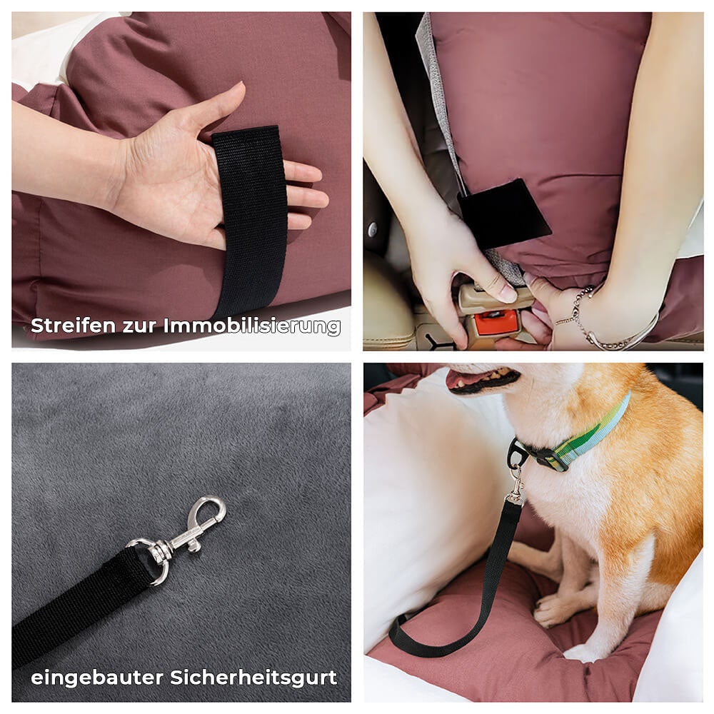 Dog Car Seat with Fold-Down Sides Safety Leash and Removable Cushions - Image 4